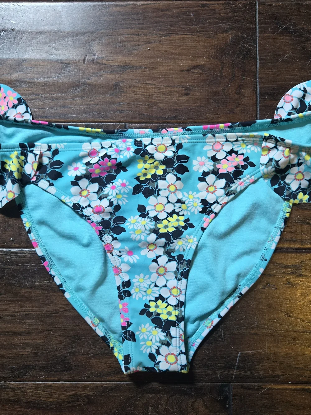 California Waves Aqua Floral High-Neck Ruffle Two-Piece Women's Swim Set, sz L/M